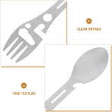 Stainless Steel Spoon and Fork - 10-in-1 Multi-Tool - Works as a combination spoon, fork, knife, bottle opener, and wrench - ideal for picnics, travel, backpacking, hiking, and fishing - Silver - Front View