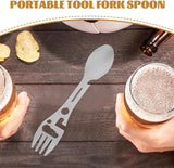 Stainless Steel Spoon and Fork - 10-in-1 Multi-Tool - Works as a combination spoon, fork, knife, bottle opener, and wrench - ideal for picnics, travel, backpacking, hiking, and fishing - Silver - 45-Degree Angle