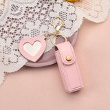 Lipstick Holder - with Mirror - Storage Box - Key Ring - Suitable for Car Keys, Lipstick Organizer (Pink) - Front View