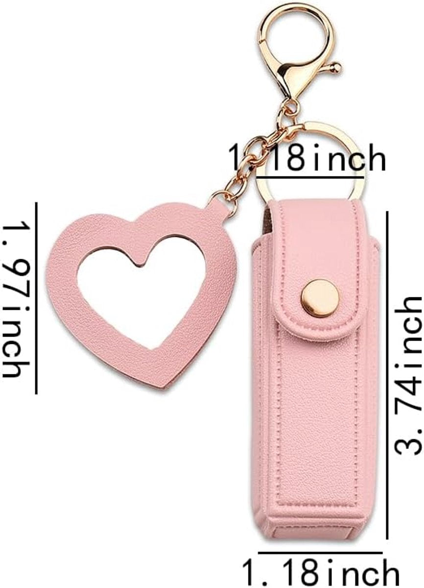 Lipstick Holder - with Mirror - Storage Box - Key Ring - Suitable for Car Keys, Lipstick Organizer (Pink)