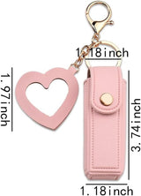 Lipstick Holder - with Mirror - Storage Box - Key Ring - Suitable for Car Keys, Lipstick Organizer (Pink) - Top-Down View