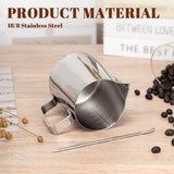 Milk Frothing Cup - 350ml Milk Frothing Cup - Clear Markings - Cappuccino Espresso Machine Accessory Made of Stainless Steel 304 - Suitable for Barista Coffee Shops - With Latte Art Pen - Silver