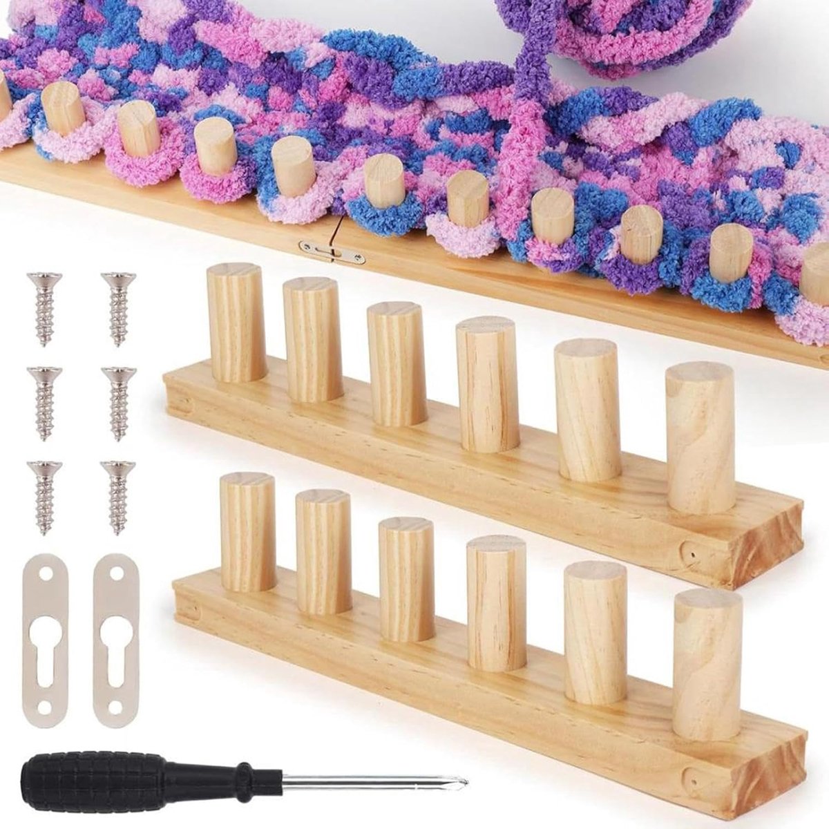 Knitting Machine for Thick Yarn - 2 Pieces - Reusable - Suitable for Making Your Own Blankets - Portable Knitting Frame for Blankets - Crafts - Beginner-Friendly - Wooden Hand Knitting Tool Set