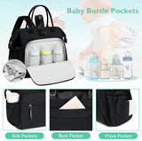 Convertible Diaper Bag - Wide Opening - 14 Pockets - Stylish - Baby Changing Bag - with Stroller Buckle - Diaper Bag - Waterproof (Black) - Side View