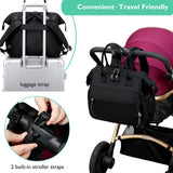 Convertible Diaper Bag - Wide Opening - 14 Pockets - Stylish - Baby Changing Bag - with Stroller Buckle - Diaper Bag - Waterproof (Black) - 45-Degree Angle