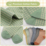 Socks - 6 Pairs of Pleated Socks for Women, Striped Pleated Socks, Cute Socks for Women - Checked Socks - Ankle Socks for Women - Cotton Knitted Socks - Sizes 5-9 - Top-Down View