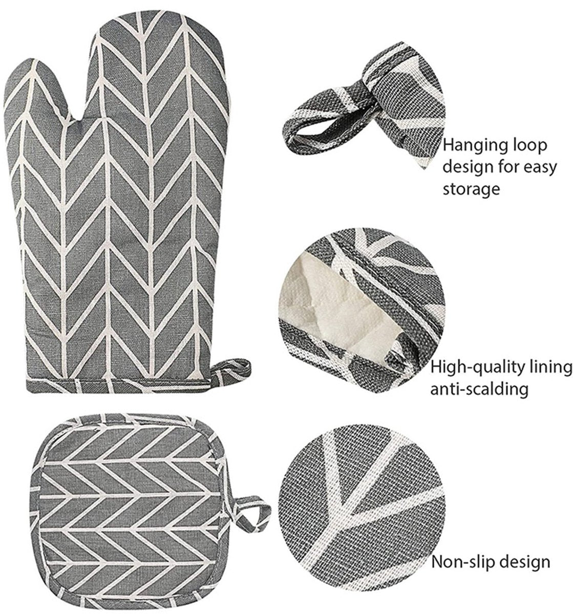 Set of 6 - Oven Mitts and Heat Resistant Mat - Microwave Gloves and Heat Resistant Oven Mat - Cooking Specific