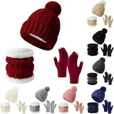 Gloves, hat and scarf - three-piece set - winter knitwear - fleece lined and thickened - warm and cold resistant - Claret