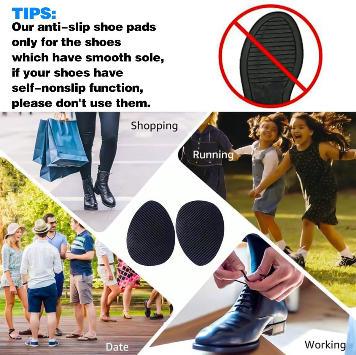 4 pairs of non-slip insoles - non-slip rubber insoles for soles - self-adhesive insoles - unisex insoles - noise-reducing sole pads