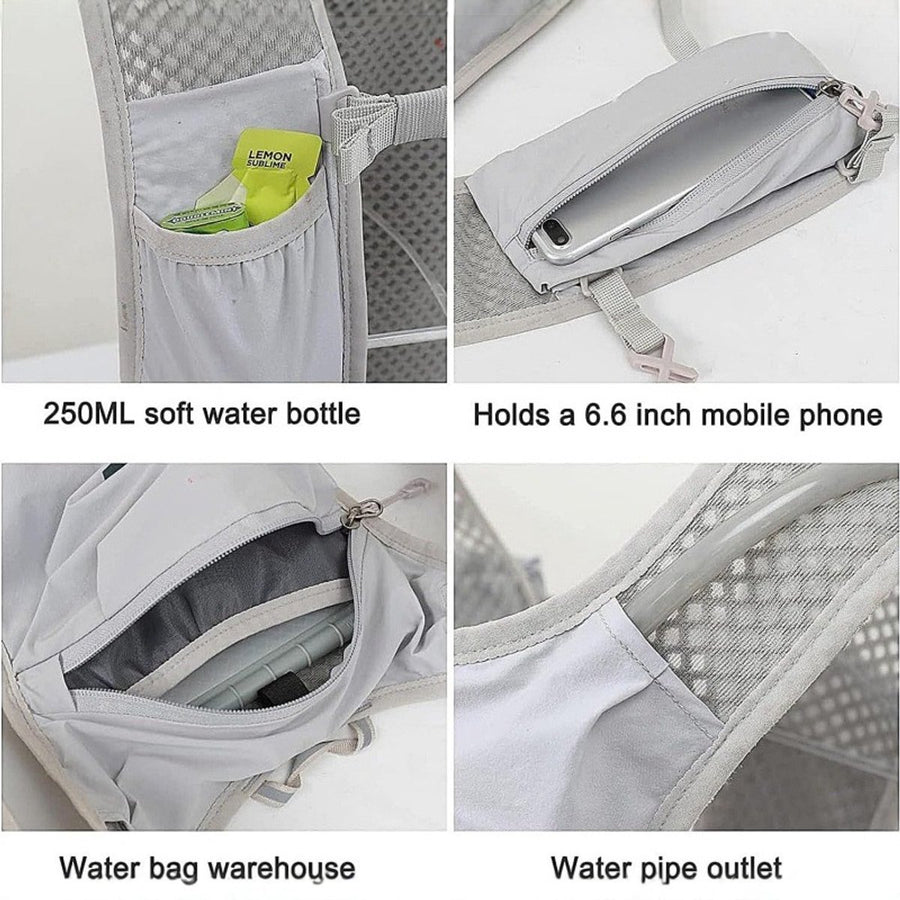 Sports Vest - Cycling - Running - Hiking - Breathable Cycling Cross-Country Marathon Hydration Bag Backpack - Gray