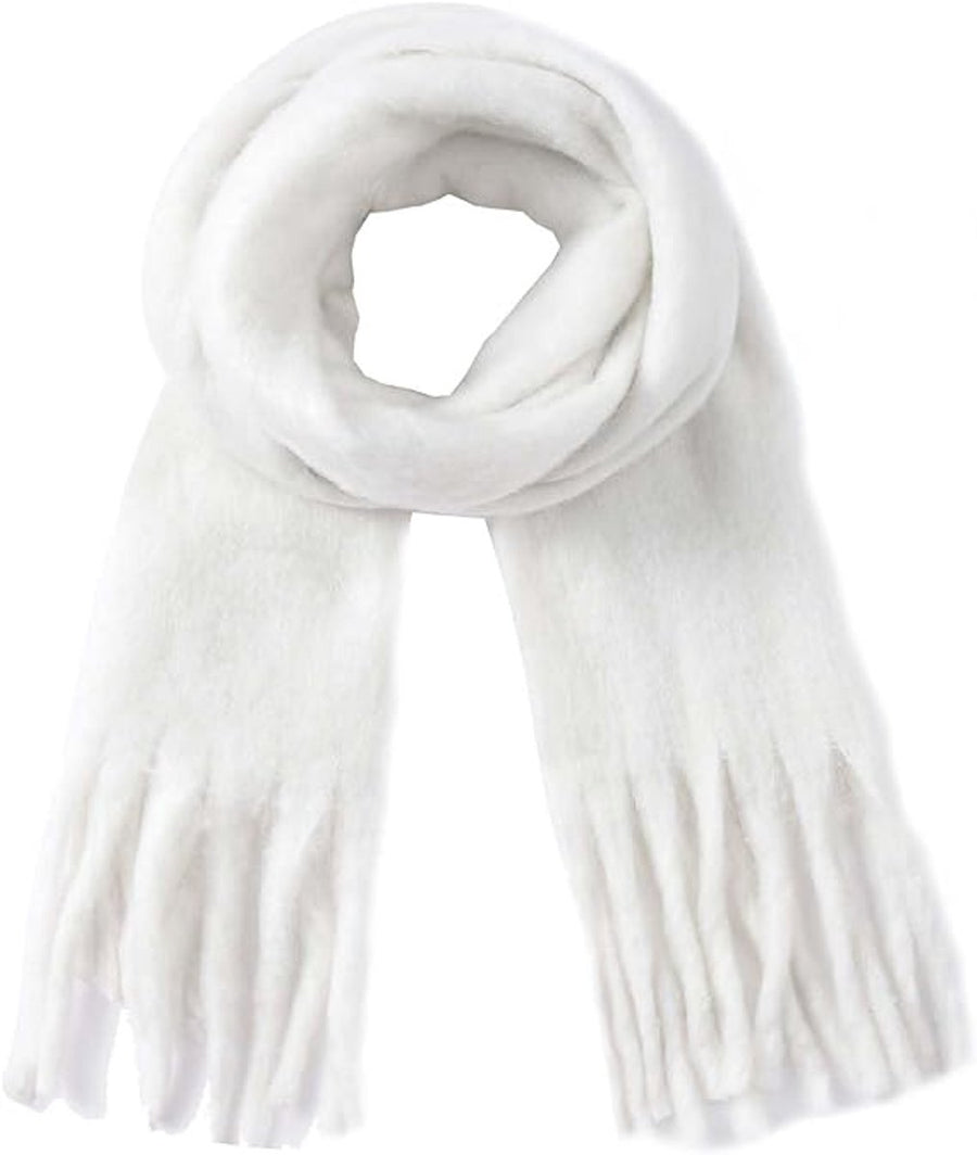 Scarf - Women's Winter Scarf - Warm and Thick Knitted Checked Scarf - Blanket Scarf - Stylish Gift - A Gift for Her (White)
