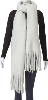 Scarf - Women's Winter Scarf - Warm and Thick Knitted Checked Scarf - Blanket Scarf - Stylish Gift - A Gift for Her (White) - Top-Down View