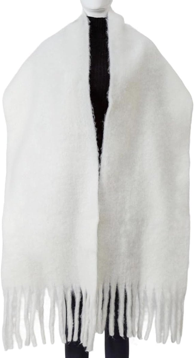 Scarf - Women's Winter Scarf - Warm and Thick Knitted Checked Scarf - Blanket Scarf - Stylish Gift - A Gift for Her (White)