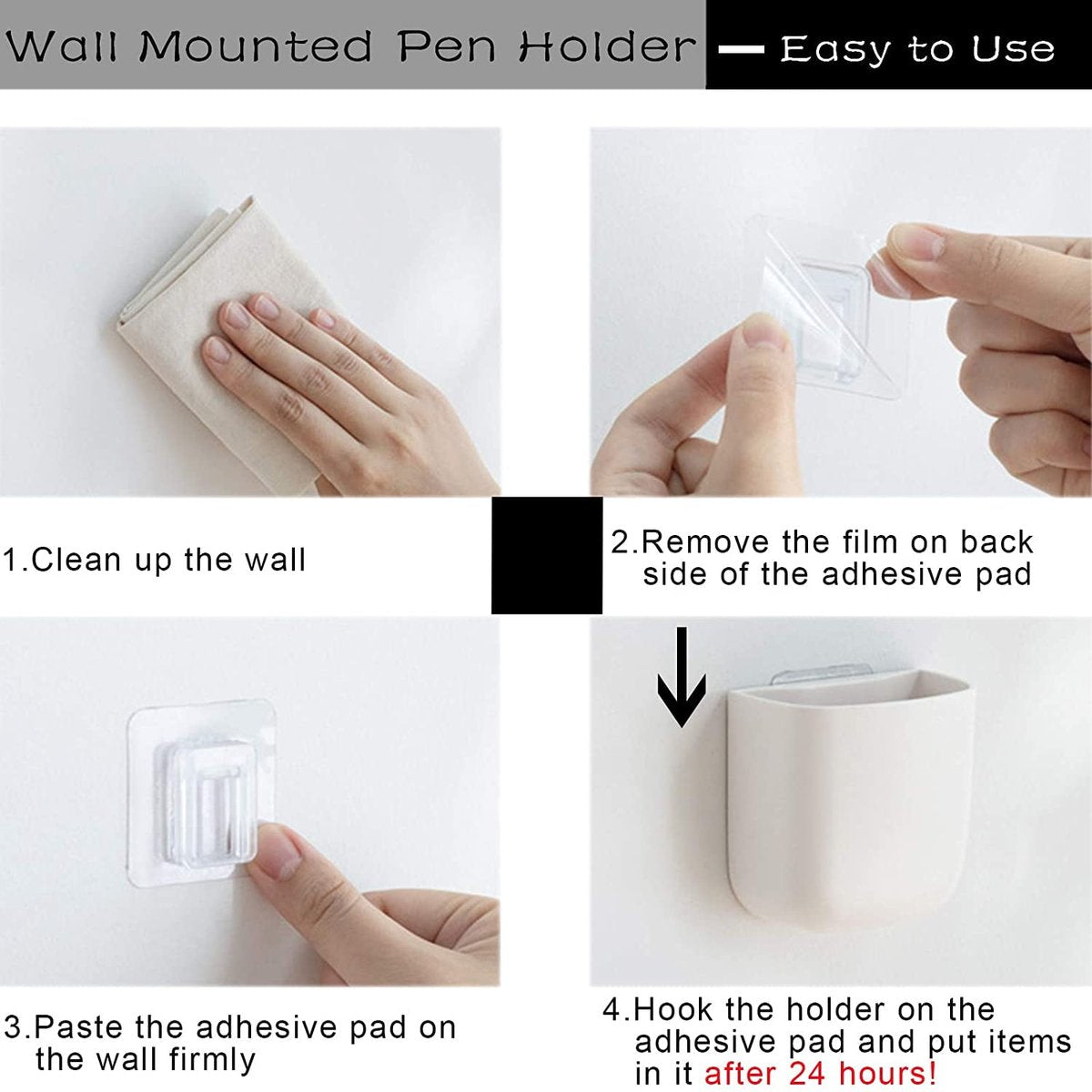 Pencil Holder - Self-Adhesive Wall Pencil Holder - Highlighter - Writing Tool Organizer - Storage - Whiteboard - Home Office - White - Set of 2