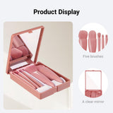 Makeup Brush Set - 5-Pack - Portable - Travel Makeup Brush Set with Mirror Case - Professional Foundation Brush, Eyeshadow Brush, and Blending Brush for Women - Lotus Pink