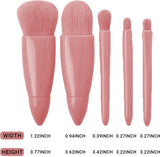 Makeup Brush Set - 5-Pack - Portable - Travel Makeup Brush Set with Mirror Case - Professional Foundation Brush, Eyeshadow Brush, and Blending Brush for Women - Lotus Pink