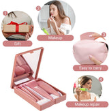 Makeup Brush Set - 5-Pack - Portable - Travel Makeup Brush Set with Mirror Case - Professional Foundation Brush, Eyeshadow Brush, and Blending Brush for Women - Lotus Pink - Side View
