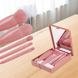Makeup Brush Set - 5-Pack - Portable - Travel Makeup Brush Set with Mirror Case - Professional Foundation Brush, Eyeshadow Brush, and Blending Brush for Women - Lotus Pink - Rear View