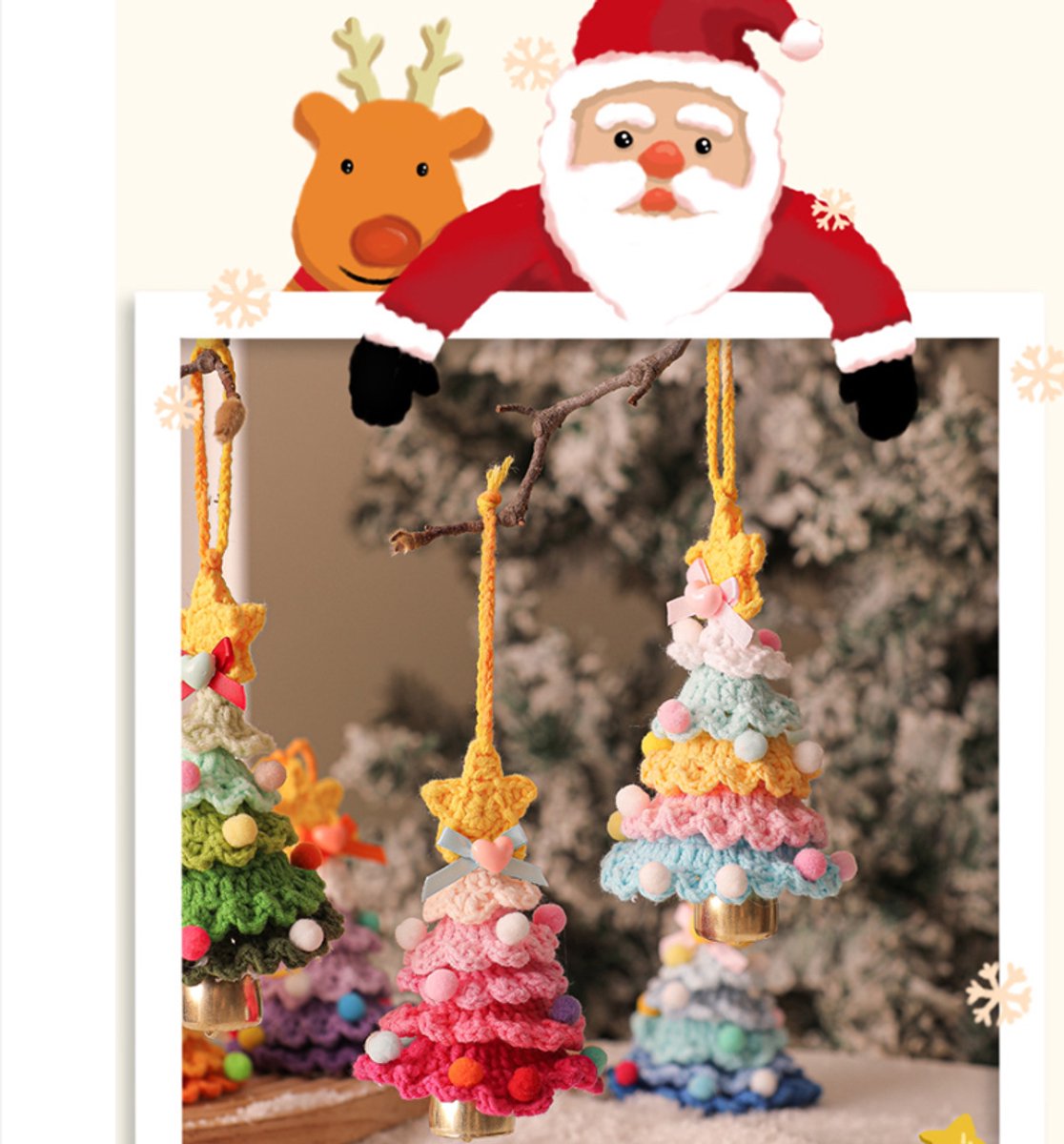 Christmas Decorations - Crochet Christmas Tree Bell Decorations - Small Christmas Decorations - Car Decorations - Style C
