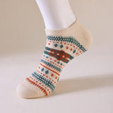 Socks - Fall/Winter Vintage Ethnic Striped Mid-Calf Socks - Breathable - Comfortable - Maillard - Crew Socks (7 Pairs) - Rear View