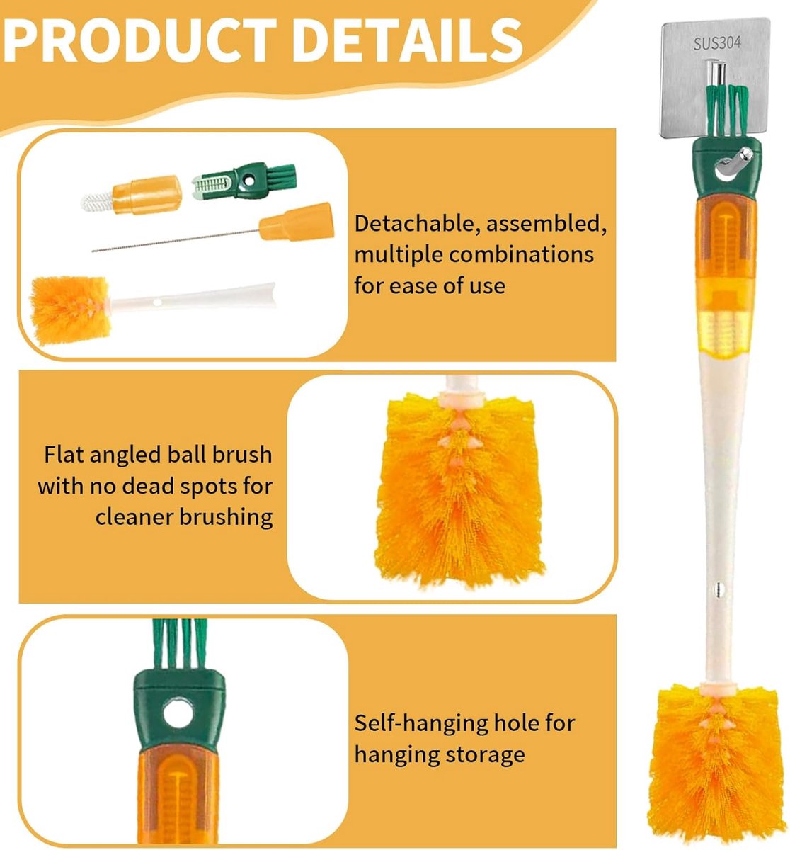 Bottle Brush - 5-in-1 Bottle Brush - Bottle Brush for Babies - Suitable for all types of glass cups - Cleans cup rims, straws and other parts.