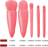 Makeup Brush Set - 5-Pack - Portable - Travel Makeup Brush Set with Mirror Case - Professional Foundation Brush, Eyeshadow Brush, and Blending Brush for Women - Pink - Front View