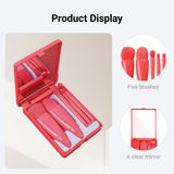 Makeup Brush Set - 5-Pack - Portable - Travel Makeup Brush Set with Mirror Case - Professional Foundation Brush, Eyeshadow Brush, and Blending Brush for Women - Pink - Side View