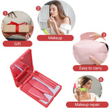 Makeup Brush Set - 5-Pack - Portable - Travel Makeup Brush Set with Mirror Case - Professional Foundation Brush, Eyeshadow Brush, and Blending Brush for Women - Pink - Rear View
