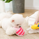 Dog Toys - Dog Cuddly Toy - Slipper Shape - Interactive - Dog Toy - Pink Stripes - Front View