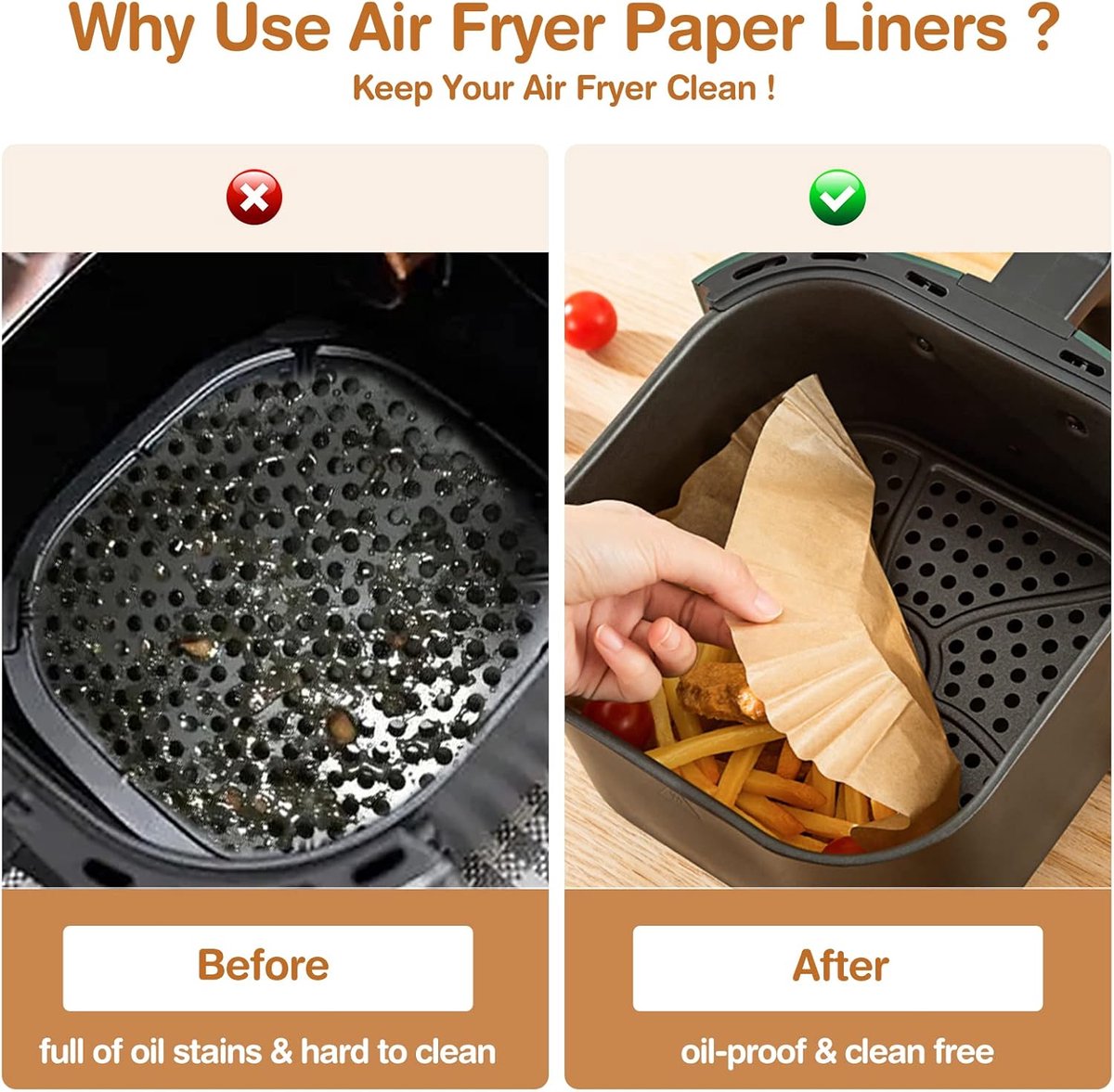 Airfryer Paper (100 sheets) - Airfryer Paper Mat 20 cm - Non-stick Airfryer Paper - Baking Mat - BPA-free - Suitable for 3-6 litre ovens - Baking Tray - Microwave-safe (square)