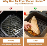 Airfryer Paper (100 sheets) - Airfryer Paper Mat 20 cm - Non-stick Airfryer Paper - Baking Mat - BPA-free - Suitable for 3-6 litre ovens - Baking Tray - Microwave-safe (square)