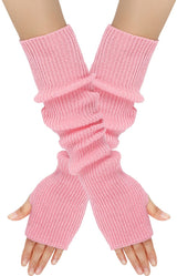 Arm Sleeves - Women's Long Fingerless Knitted Y2K Arm Sleeves - (Pink)