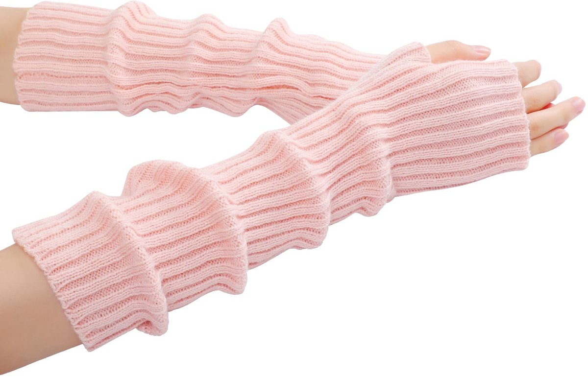 Arm Sleeves - Women's Long Fingerless Knitted Y2K Arm Sleeves - (Pink)