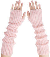Arm Sleeves - Women's Long Fingerless Knitted Y2K Arm Sleeves - (Pink) - 45-Degree Angle