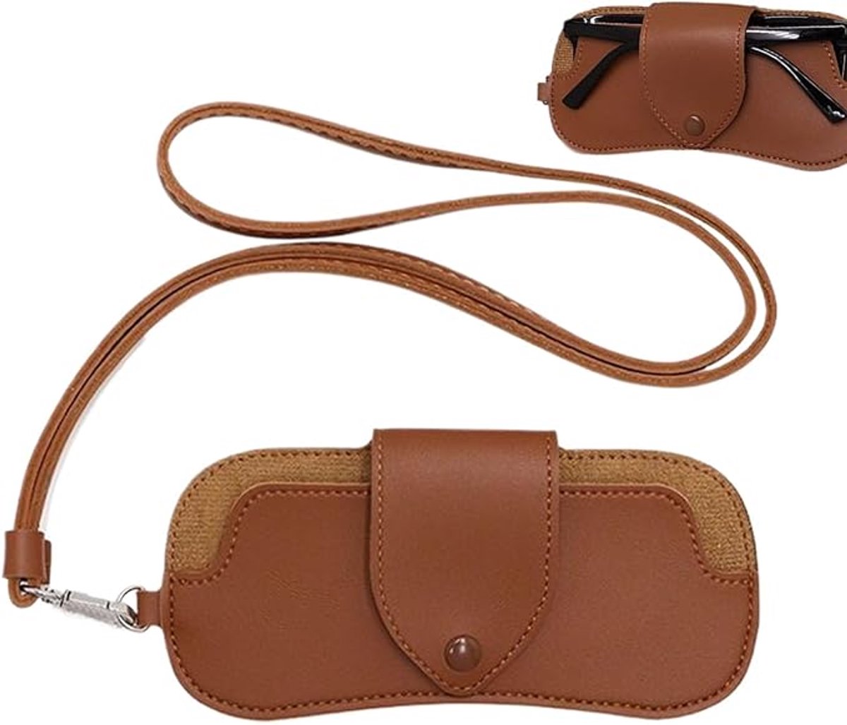 Portable Sunglasses Case - Glasses Case with Neck Strap - Dimensions: 16.5 x 7.4 x 0.9 cm - Compact and Durable Design - Perfect for Hiking, Camping and Traveling - Brown