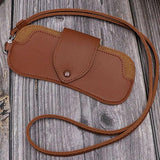 Portable Sunglasses Case - Glasses Case with Neck Strap - Dimensions: 16.5 x 7.4 x 0.9 cm - Compact and Durable Design - Perfect for Hiking, Camping and Traveling - Brown - Side View