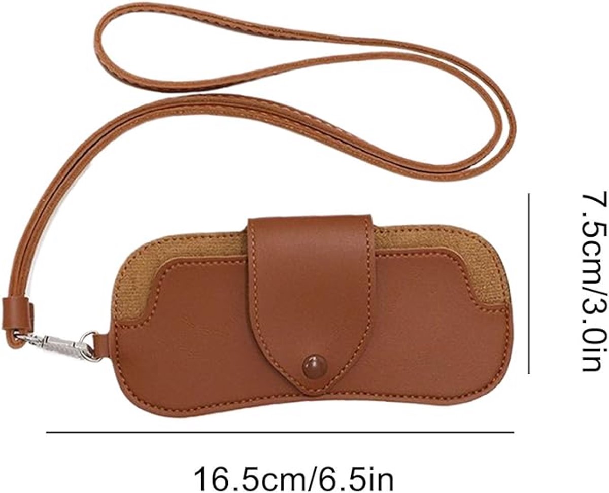 Portable Sunglasses Case - Glasses Case with Neck Strap - Dimensions: 16.5 x 7.4 x 0.9 cm - Compact and Durable Design - Perfect for Hiking, Camping and Traveling - Brown