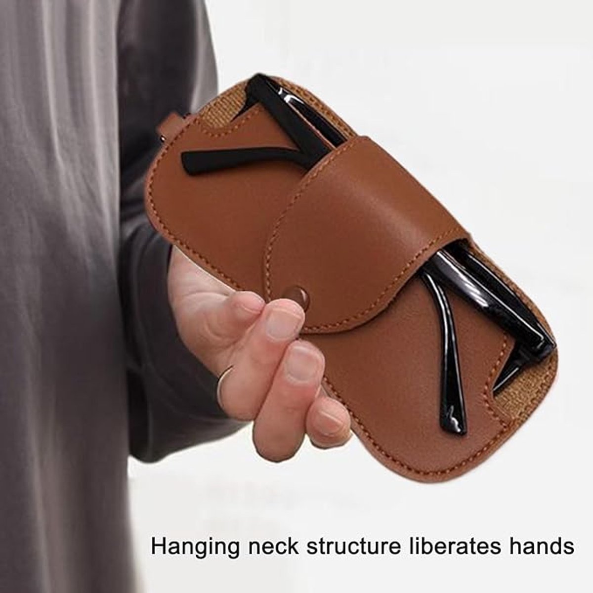 Portable Sunglasses Case - Glasses Case with Neck Strap - Dimensions: 16.5 x 7.4 x 0.9 cm - Compact and Durable Design - Perfect for Hiking, Camping and Traveling - Brown