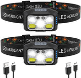 Headlamp LED Rechargeable - Headlight - 2-Pack LED Headlamp - Rechargeable - Ultralight, High Brightness - Waterproof Headlamp Flashlight, Suitable for Hiking, Camping, Running, Fishing and Hunting