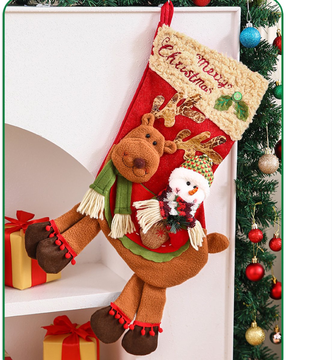 Christmas Stocking Gift Bag - Large Size - Children's - Preschool - Christmas Gift - Old Snowman - Candy Apple Bag Decoration