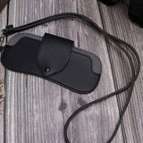 Portable Sunglasses Case - Glasses Case with Neck Strap - Dimensions: 16.5 x 7.4 x 0.9 cm - Compact and Durable Design - Perfect for Hiking, Camping and Traveling - Black - Front View