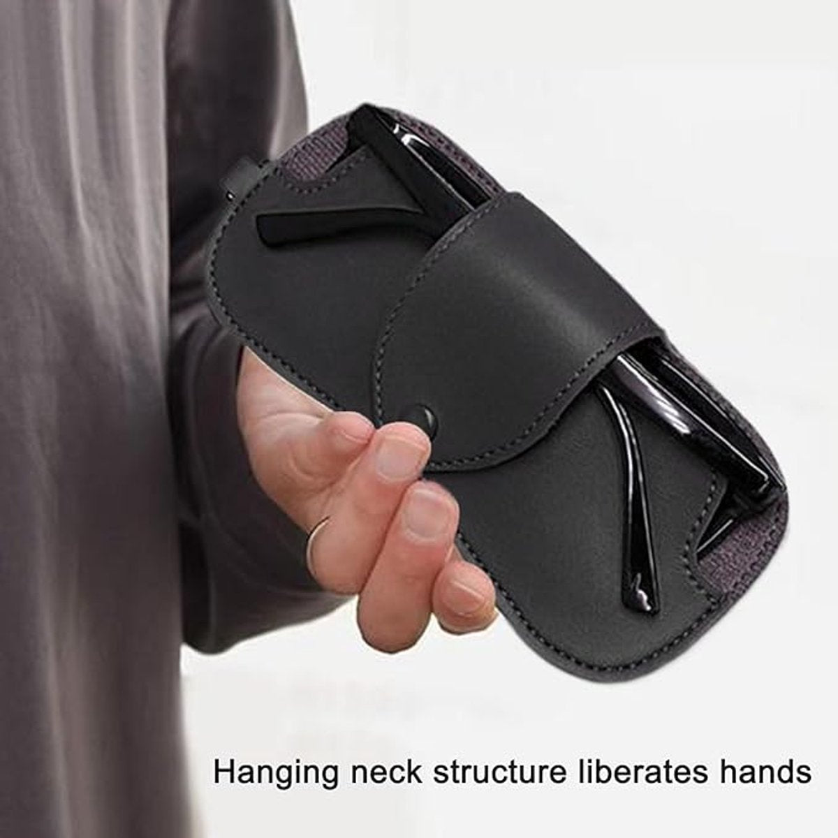Portable Sunglasses Case - Glasses Case with Neck Strap - Dimensions: 16.5 x 7.4 x 0.9 cm - Compact and Durable Design - Perfect for Hiking, Camping and Traveling - Black