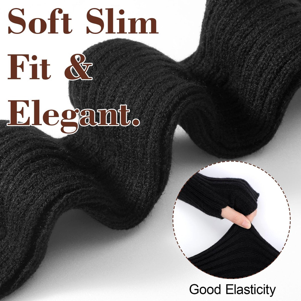 Black Wristbands - Long Knitted Wristbands - Fingerless Gloves - Long Knitted Sleeves for Women - Long Fingerless Sleeves - (Black)