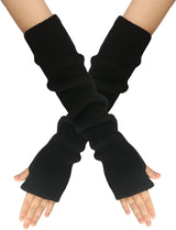 Black Wristbands - Long Knitted Wristbands - Fingerless Gloves - Long Knitted Sleeves for Women - Long Fingerless Sleeves - (Black) - Side View