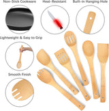 cookware set - 6-piece bamboo spatula and spoon set - Suitable for cooking - Wooden cookware - Front View