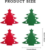 Christmas Tree Cutlery Organizer - 24-Piece Pack - Silver Cutlery Organizer Bag - Cutlery Case - Christmas Tree Pattern Felt Cutlery Case - Christmas Holiday Party Table Decoration - 45-Degree Angle