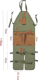 One-Piece Garden Apron - Men's Apron - Harvest Apron with Pockets - Waterproof - Adjustable, Knee-Reinforced - Suitable for Mowing and Grass Trimming (Green + Khaki)