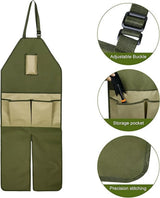 One-Piece Garden Apron - Men's Apron - Harvest Apron with Pockets - Waterproof - Adjustable, Knee-Reinforced - Suitable for Mowing and Grass Trimming (Green + Khaki) - Side View