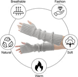 Arm Sleeves - Women's Long Fingerless Knitted Y2K Arm Sleeves - (Gray) - Front View