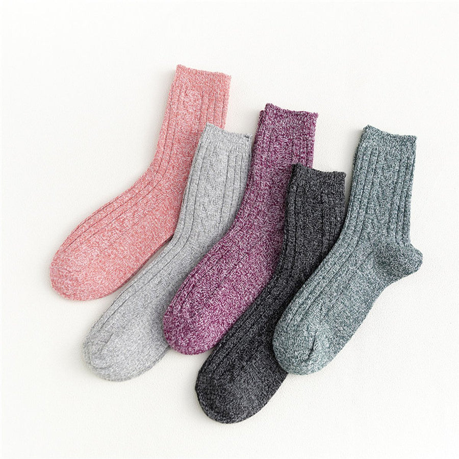 5 Pairs of Socks - Autumn/Winter - Extra Long and Plus Size Double Needle Stitch - Cable Knit - Thick - Warm - Women's Socks Up to the Calf